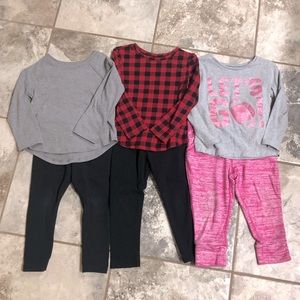 Toddler Girl 3T Bundle: 3 shirts & 3 pants (leggings, joggers, football, plaid)